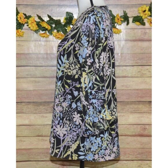 Calvin Klein Ladies Black Floral Blouse Top Size M Ruffled 3/4 Sleeves Career - Picture 8 of 14